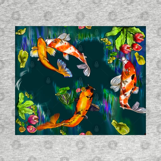 Best fishing gifts for fish lovers 2022. Koi fish swimming in a koi pond Pattern 4 fish by Artonmytee